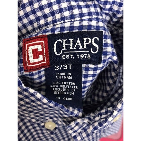 Chaps 3/3T Boys Long Sleeve Button Down Shirt Blue White Gingham Checks Plaid - Picture 6 of 6